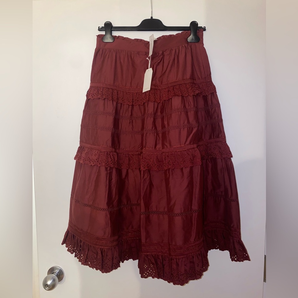 The Westside Eyelet Ruffle Midi Skirt